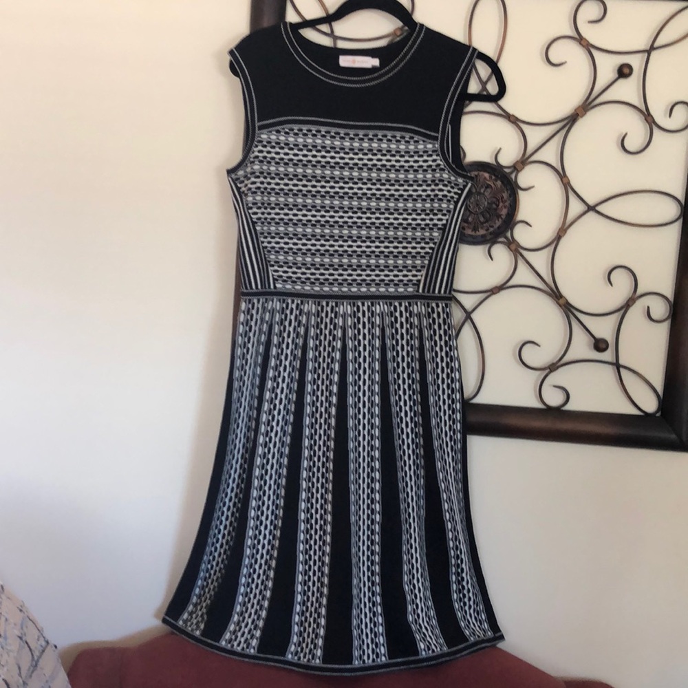 Black and white knit dress . Comfortable and chic.